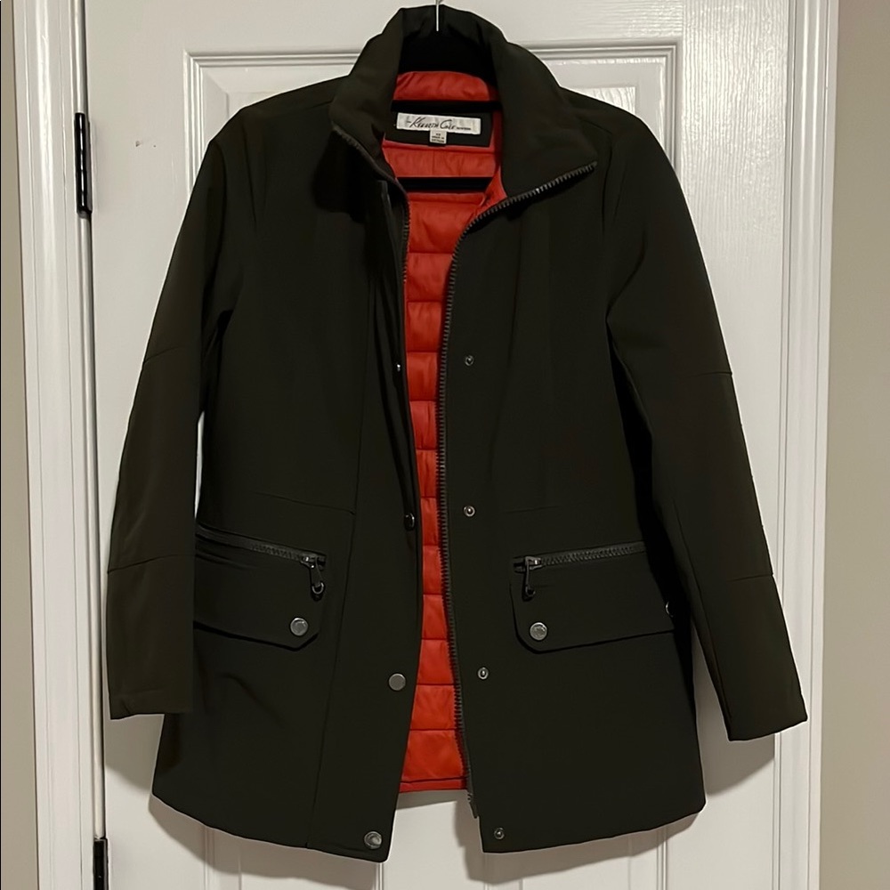 Kenneth Cole Olive Green Jacket with Orange Lining